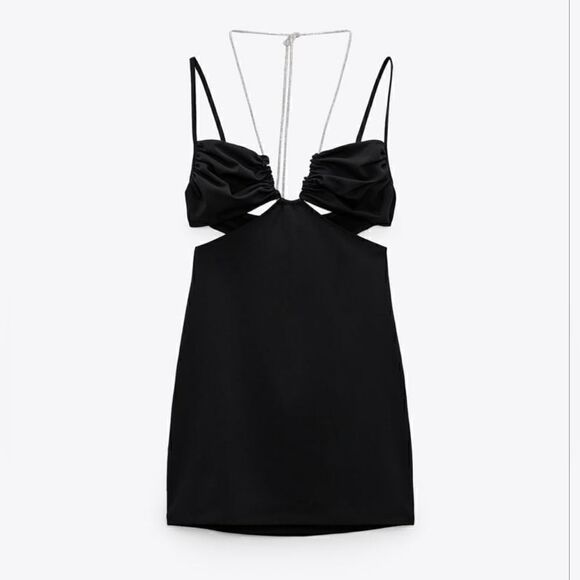 ZARA CUT OUT SHIMMERY DRESS BLACK - Picture 11 of 13